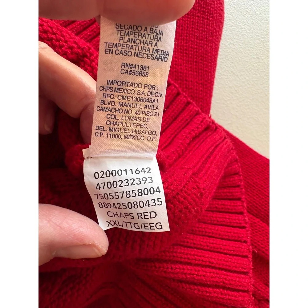 Chaps Red Cable Knit Cotton Sweater Mens XXL Mock Neck Button Pullover
